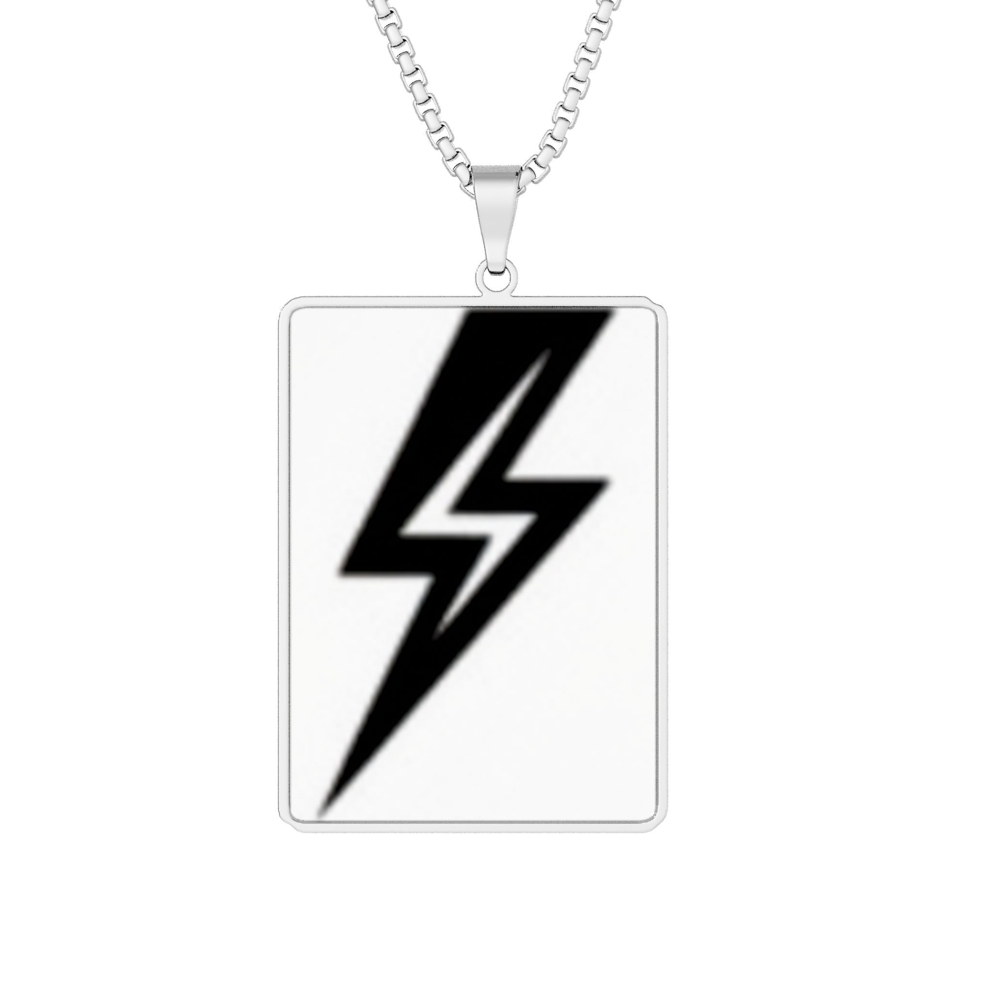 Logo Lightning Bolt Pendant Necklace — Personalized Photo Rectangle Charm